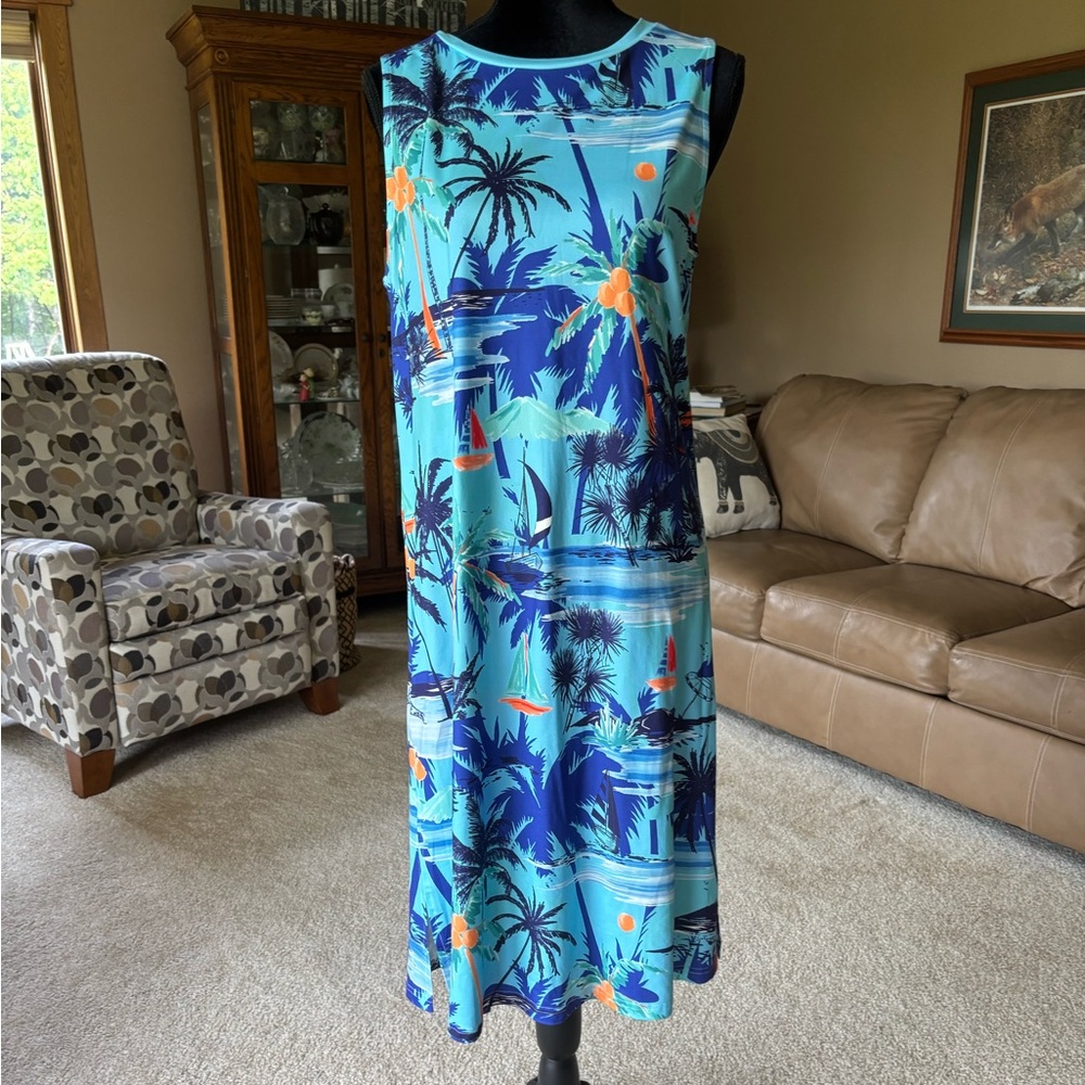 Tropical Blue Sleeveless Dress L